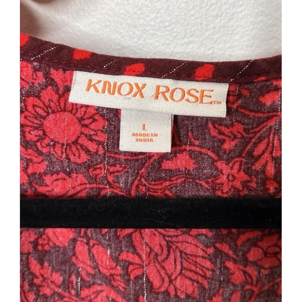 Knox Rose Women's Red Floral Boho Peasant Fairy Long Sleeve Shirt Size Large - Picture 10 of 10